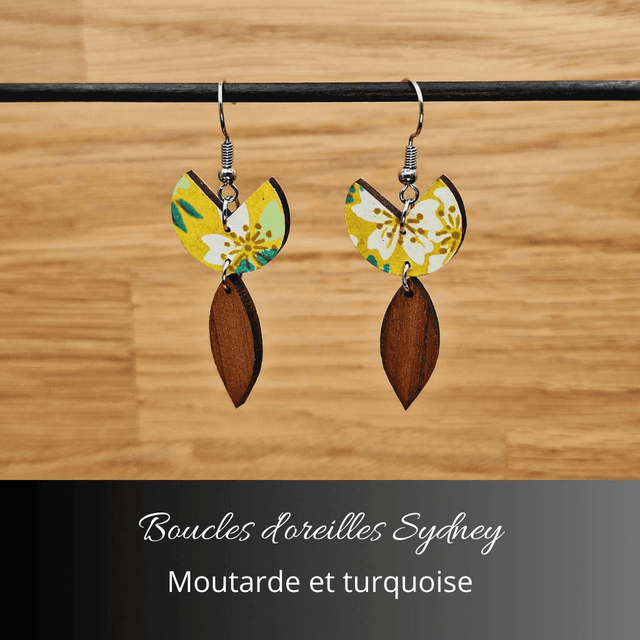Boucles d'oreilles Sydney - Moutarde et turquoise