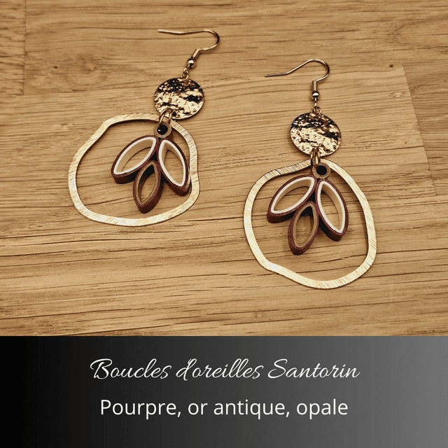Boucles d'oreilles Santorin - Pourpre, or antique, opale