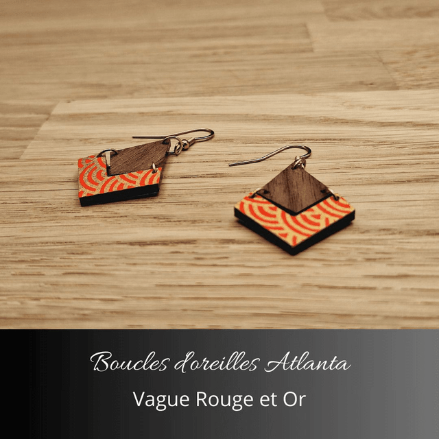 Boucles d'oreilles Atlanta - Rouge orange et or