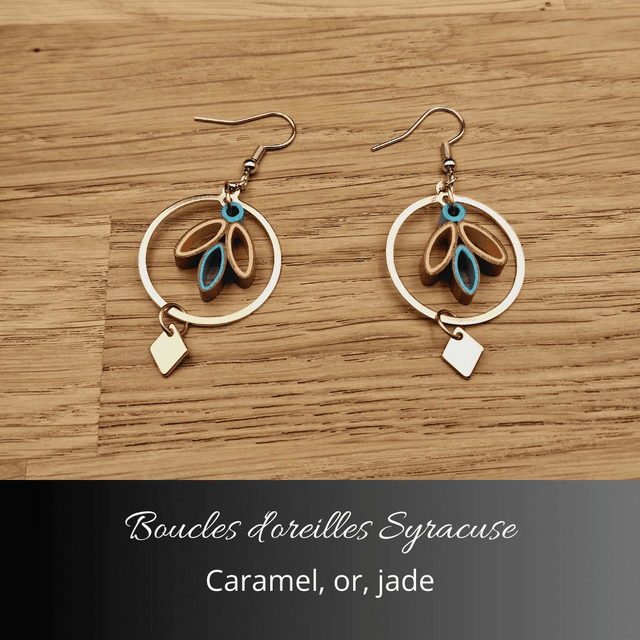 Boucles d'oreilles Syracuse - Caramel, or, jade
