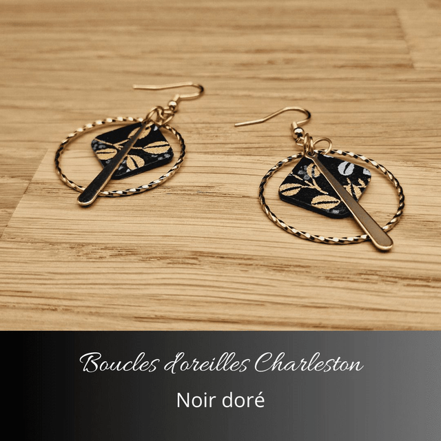 Boucles d'oreilles créoles Charleston - Noir, argent, or