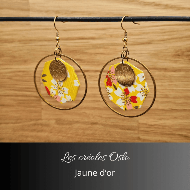 Boucles d'oreilles créoles Oslo - Jaune d'or, rouge