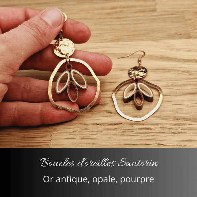 Boucles d'oreilles Santorin - Or antique, opale, pourpre