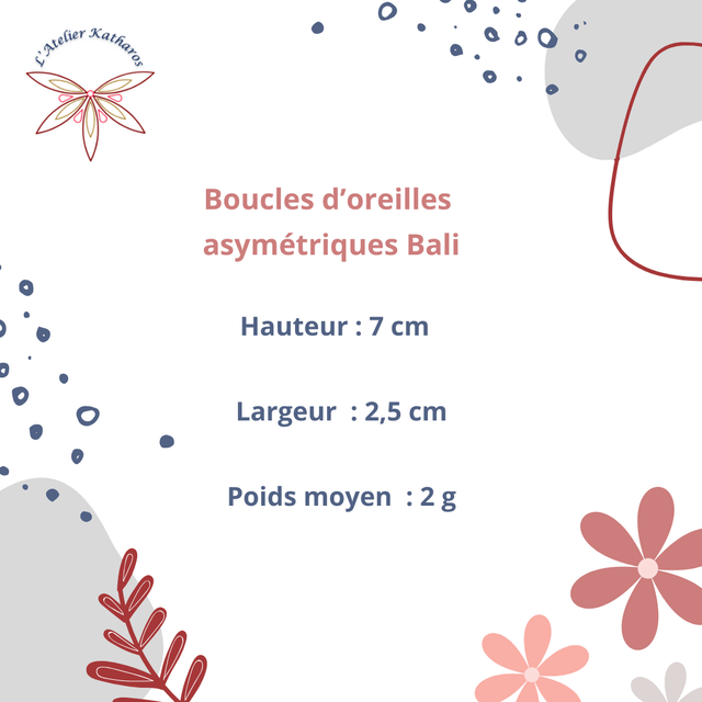 Boucles d'oreilles asymétriques Bali - Rouge carmin