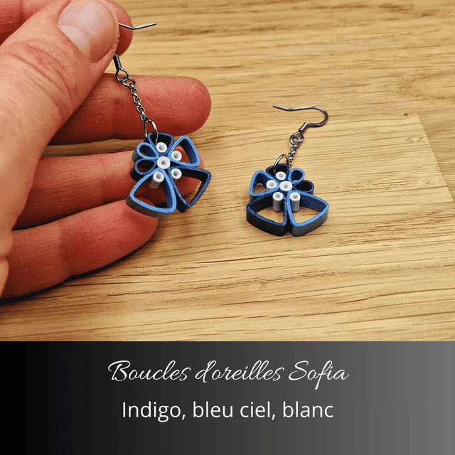 Boucles d'oreilles Sofia - Indigo, bleu ciel, blanc
