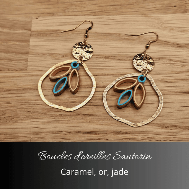 Boucles d'oreilles Santorin - Caramel, or, jade