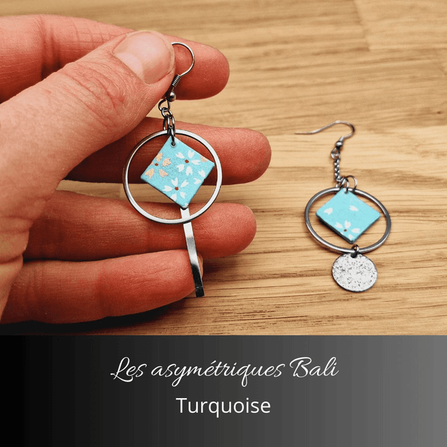 Boucles d'oreilles asymétriques Bali - Turquoise