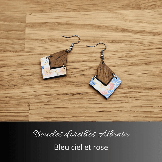 Boucles d'oreilles Atlanta - Bleu ciel et rose