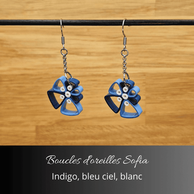 Boucles d'oreilles Sofia - Indigo, bleu ciel, blanc