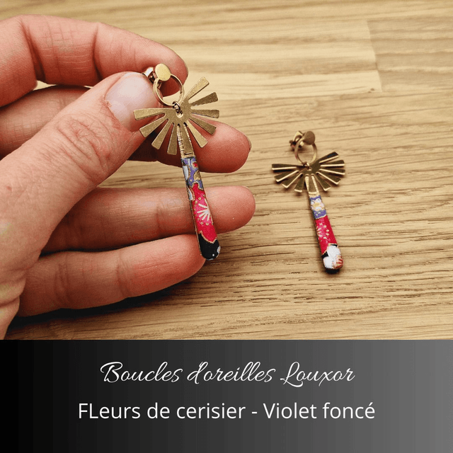 Boucles d'oreilles Louxor - Violet foncé, fleurs de cerisiers