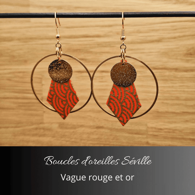 Boucles d'oreilles Séville - Rouge, or