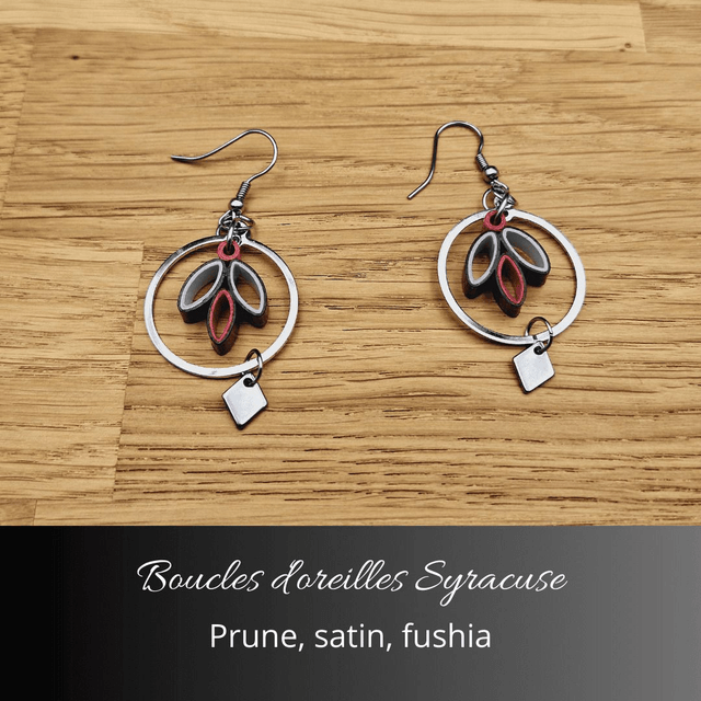 Boucles d'oreilles Syracuse - Prune, fushia, satin
