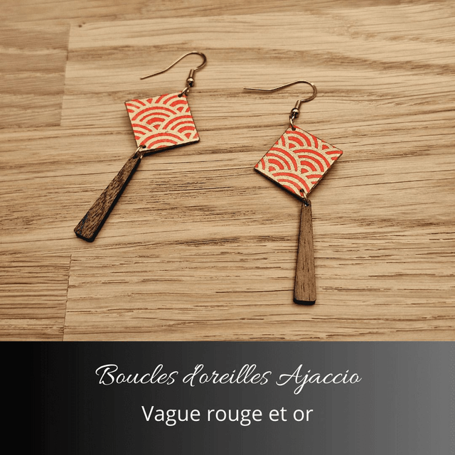 Boucles d'oreilles Ajaccio - Rouge orange et  or