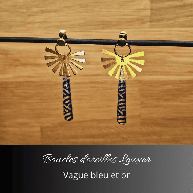 Boucles d'oreilles Louxor - Bleu, or