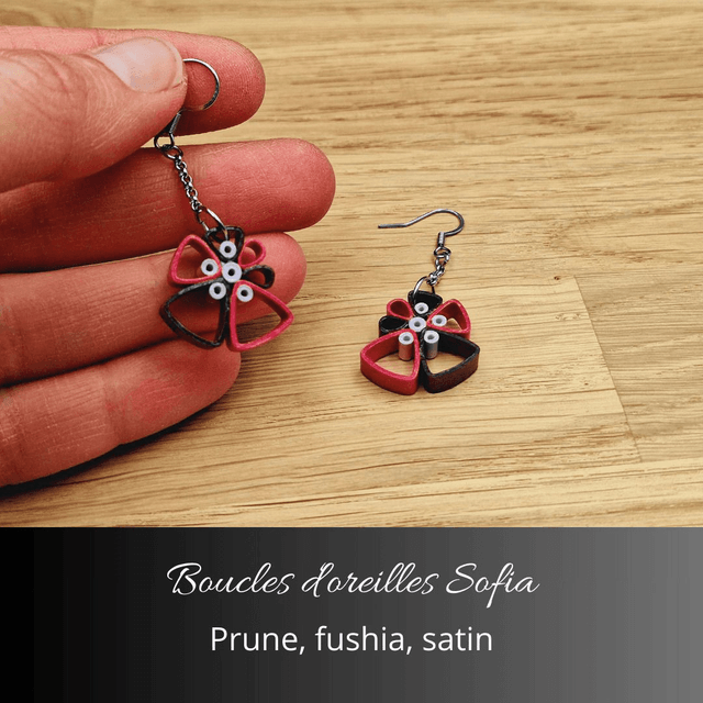 Boucles d'oreilles Sofia - Prune, fushia, satin