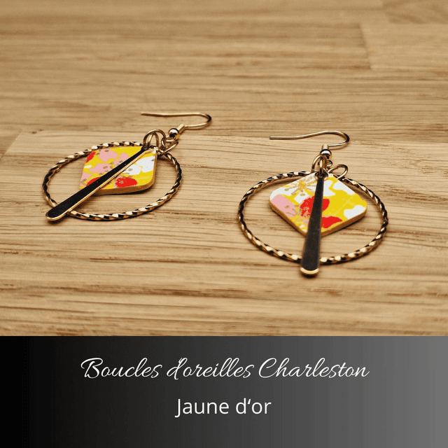Boucles d'oreilles créoles Charleston - Jaune d'or, rouge