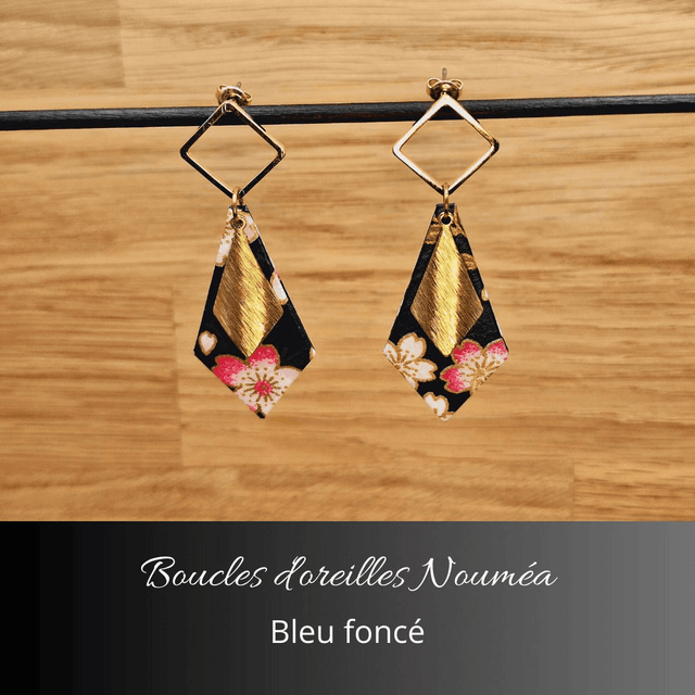 Boucles d'oreilles Nouméa - Bleu foncé, rose