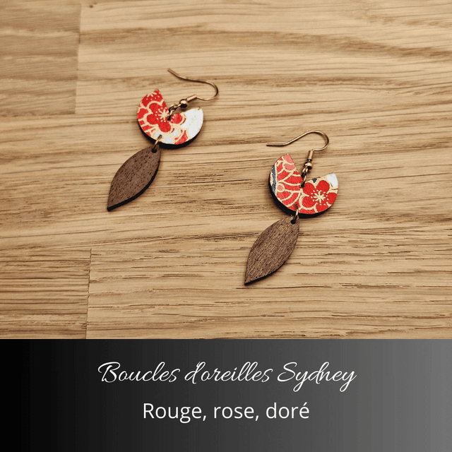 Boucles d'oreilles Sydney - Rouge rose et or