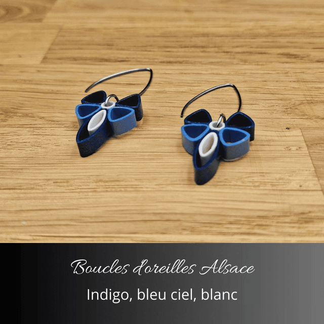 Boucles d'oreilles Alsace - Indigo, bleu ciel, blanc