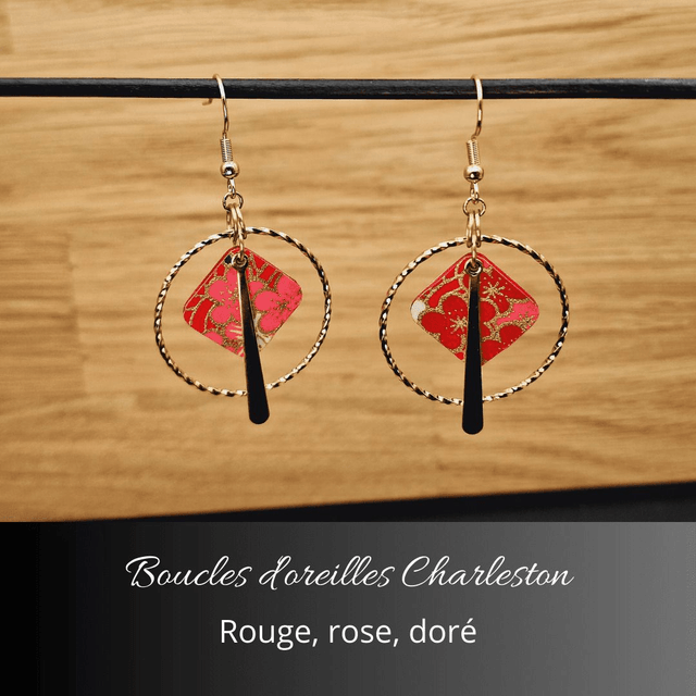 Boucles d'oreilles créoles Charleston - Rouge, rose, or