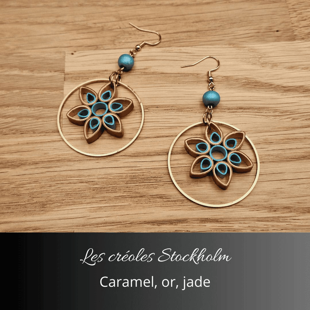 Boucles d'oreilles créoles Stockholm - Caramel, jade, vert d'eau