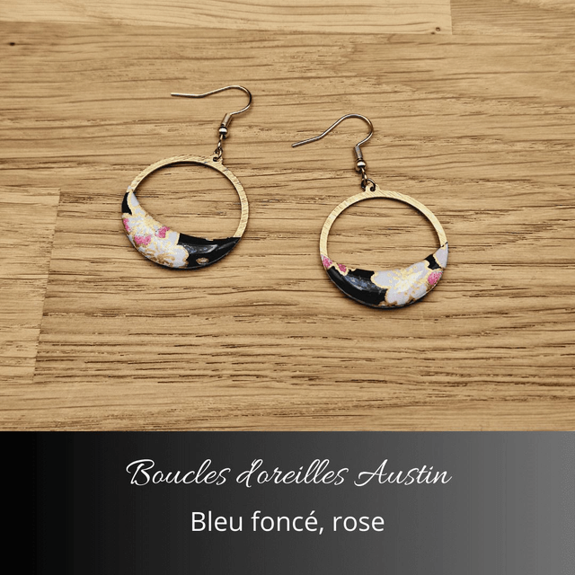 Boucles d'oreilles Austin n°1 - Bleu foncé, rose