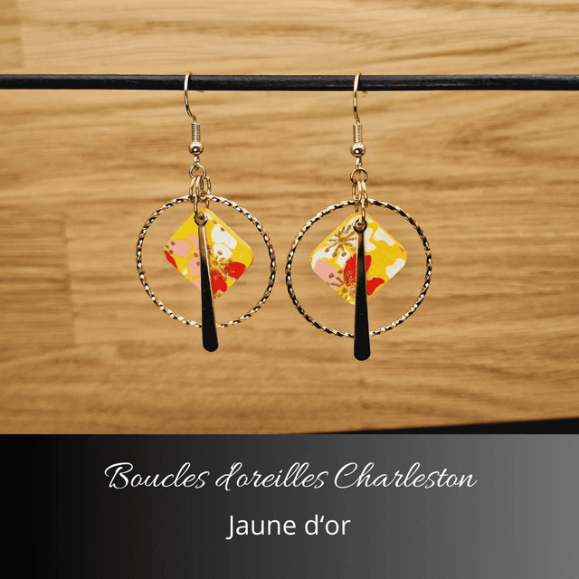 Boucles d'oreilles créoles Charleston - Jaune d'or, rouge