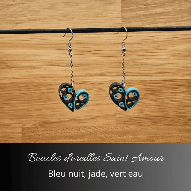 Boucles d'oreilles Saint Amour - Bleu nuit, jade, vert d'eau