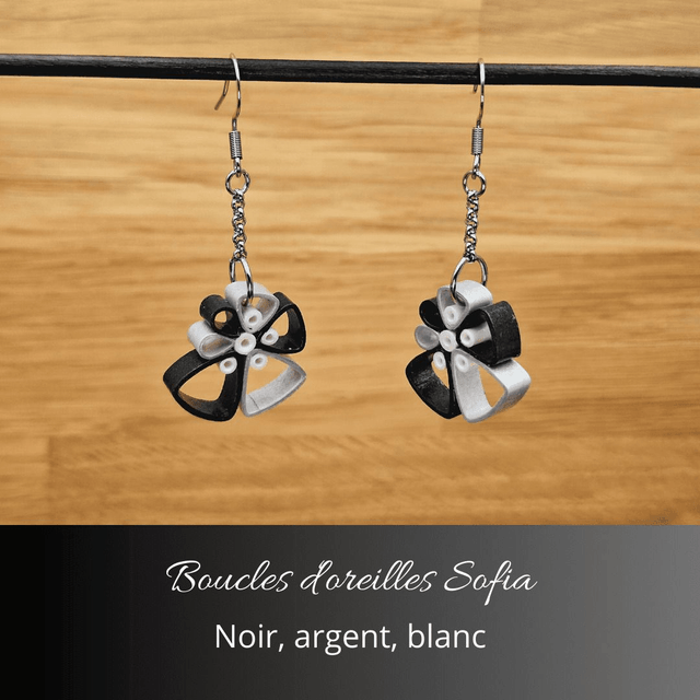 Boucles d'oreilles Sofia - Noir, argent, blanc