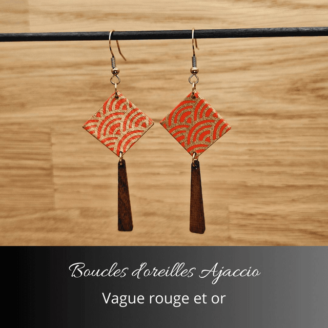 Boucles d'oreilles Ajaccio - Rouge orange et  or