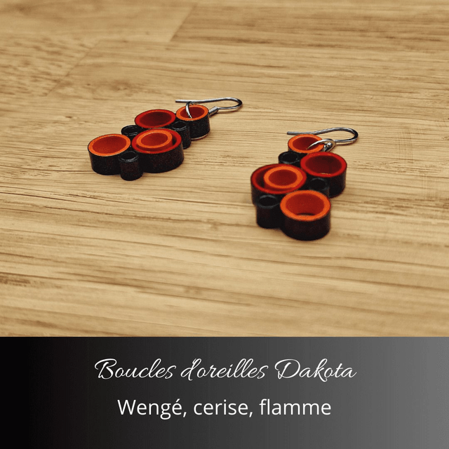 Boucles d'oreilles Dakota - Wengé, cerise, flamme