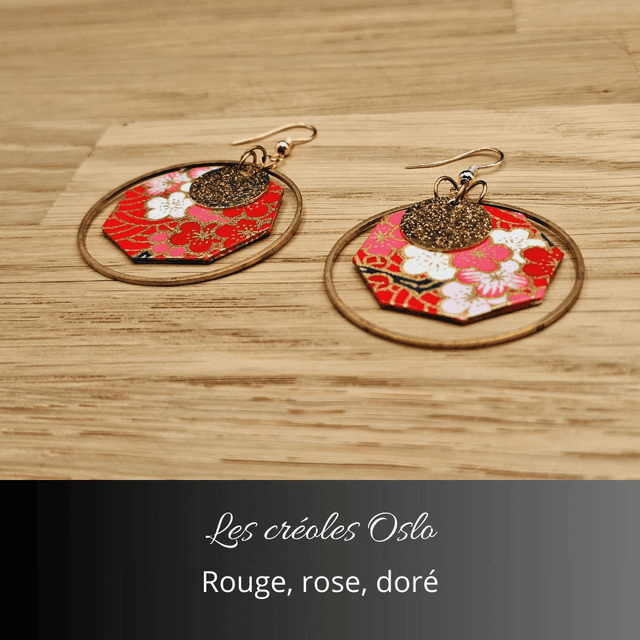 Boucles d'oreilles créoles Oslo - Rouge, rose, or