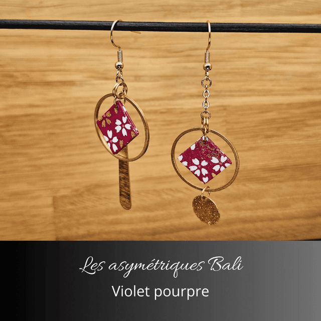 Boucles d'oreilles asymétriques Bali - Violet pourpre