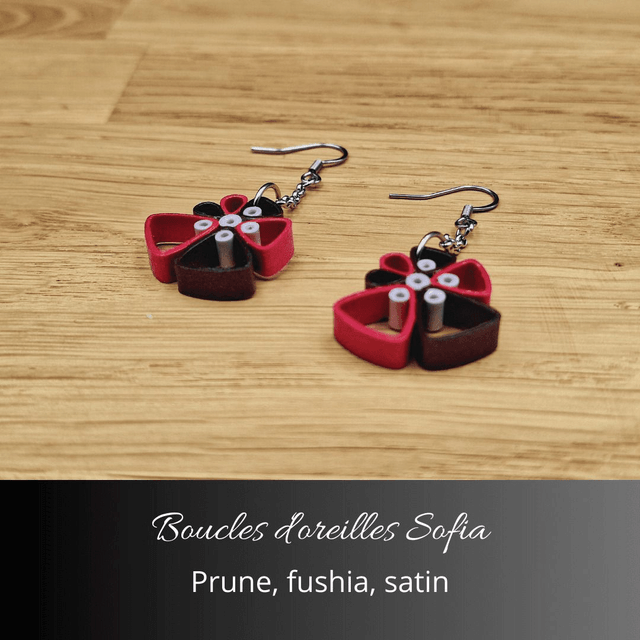 Boucles d'oreilles Sofia - Prune, fushia, satin
