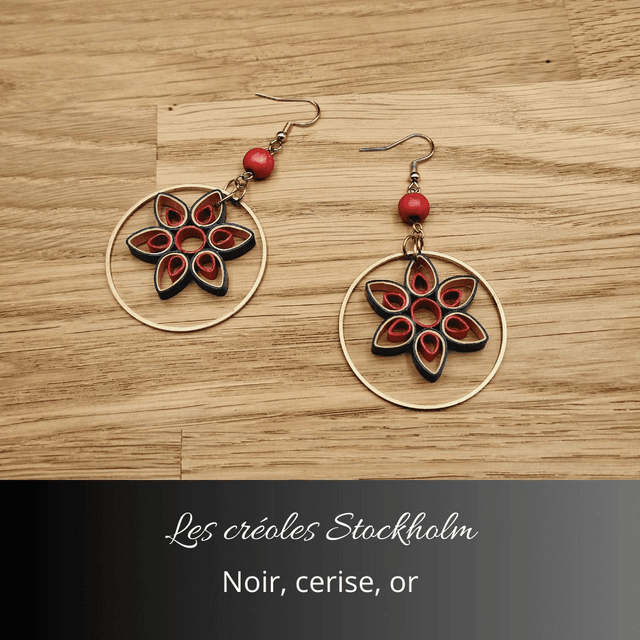 Boucles d'oreilles créoles Stockholm - Noir, cerise, or