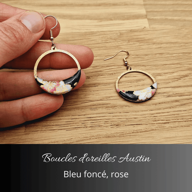 Boucles d'oreilles Austin n°1 - Bleu foncé, rose