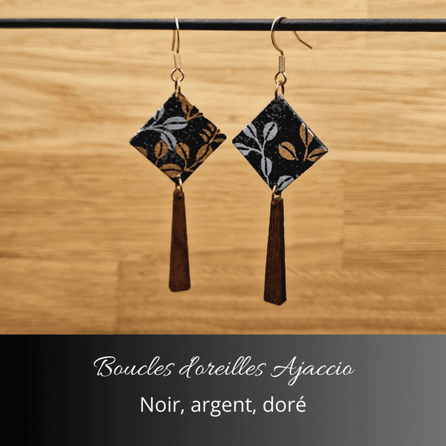 Boucles d'oreilles Ajaccio - Noir argent doré
