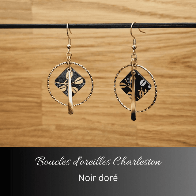 Boucles d'oreilles créoles Charleston - Noir, argent, or