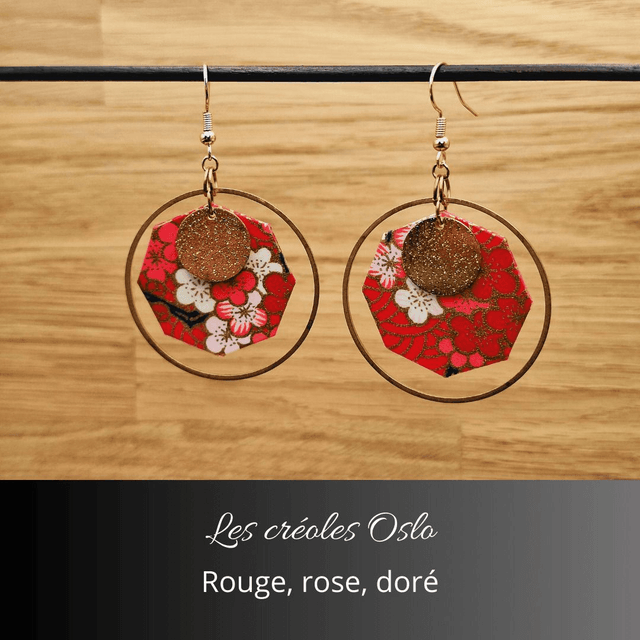 Boucles d'oreilles créoles Oslo - Rouge, rose, or