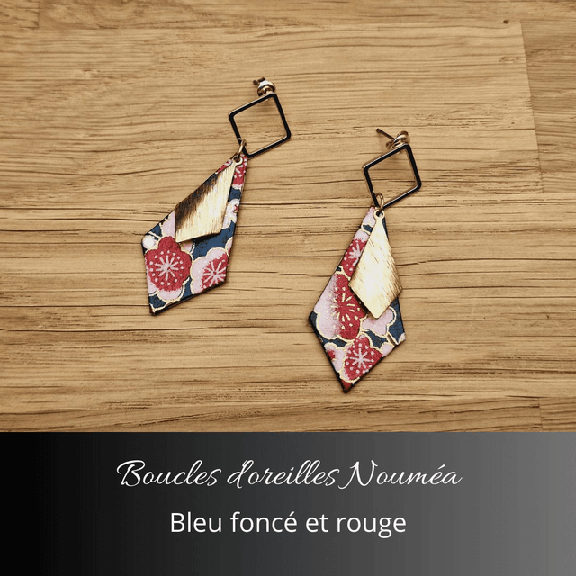 Boucles d'oreilles Nouméa - Bleu foncé, rouge