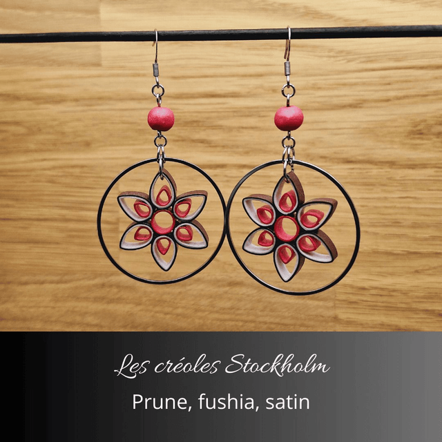 Boucles d'oreilles créoles Stockholm - Prune, fushia, satin