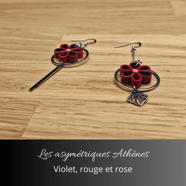 Boucles d'oreilles asymétriques Athènes - Violet rouge et rose