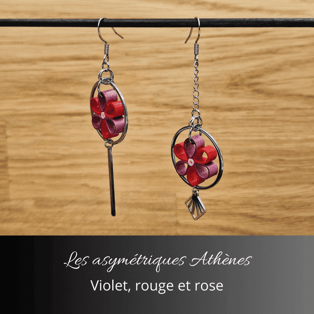 Boucles d&#039;oreilles asymétriques Athènes - Violet rouge et rose