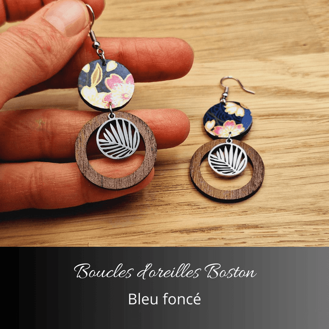Boucles d&#039;oreilles Boston - Bleu foncé et rose
