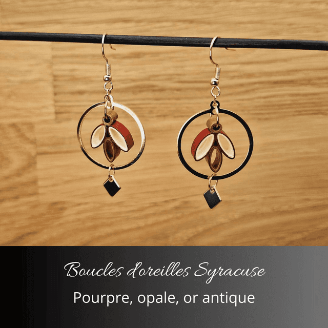 Boucles d&#039;oreilles Syracuse - Pourpre, opale, or antique