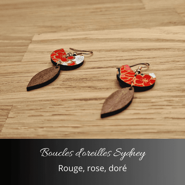 Boucles d&#039;oreilles Sydney - Rouge rose et or