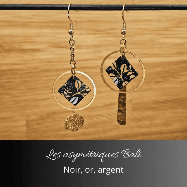 Boucles d&#039;oreilles asymétriques Bali - Noir