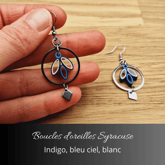 Boucles d&#039;oreilles Syracuse - Indigo, bleu ciel, blanc