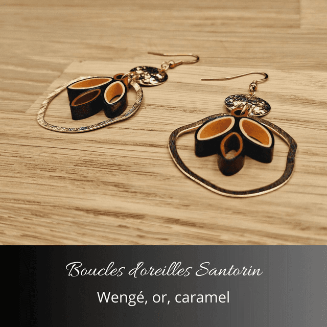 Boucles d&#039;oreilles Santorin - Wengé, or, caramel