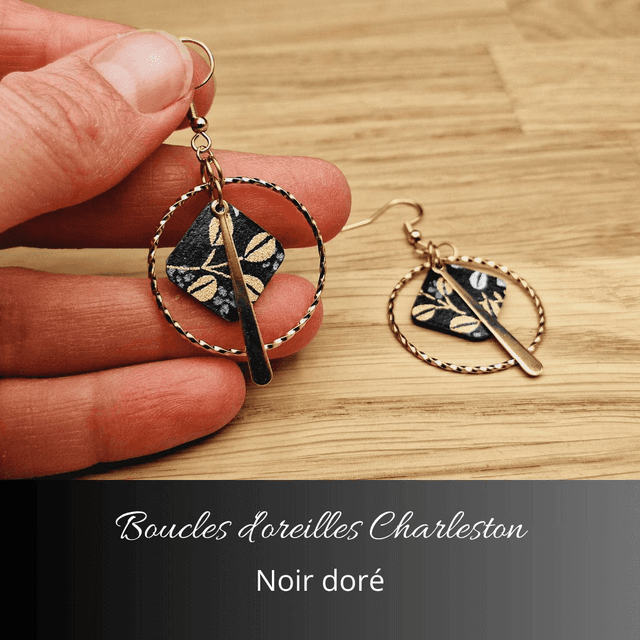 Boucles d&#039;oreilles créoles Charleston - Noir, argent, or